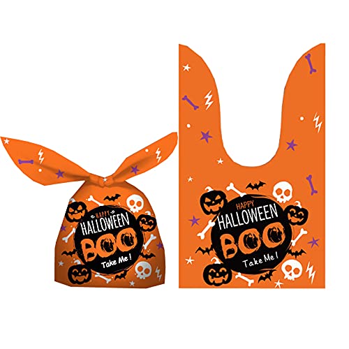 50 Pack Halloween Treat Bags with Bunny Ears - Orange Trick or Treat Candy Bags for Halloween Party Favors, School Events & Neighborhood Candy Distribution