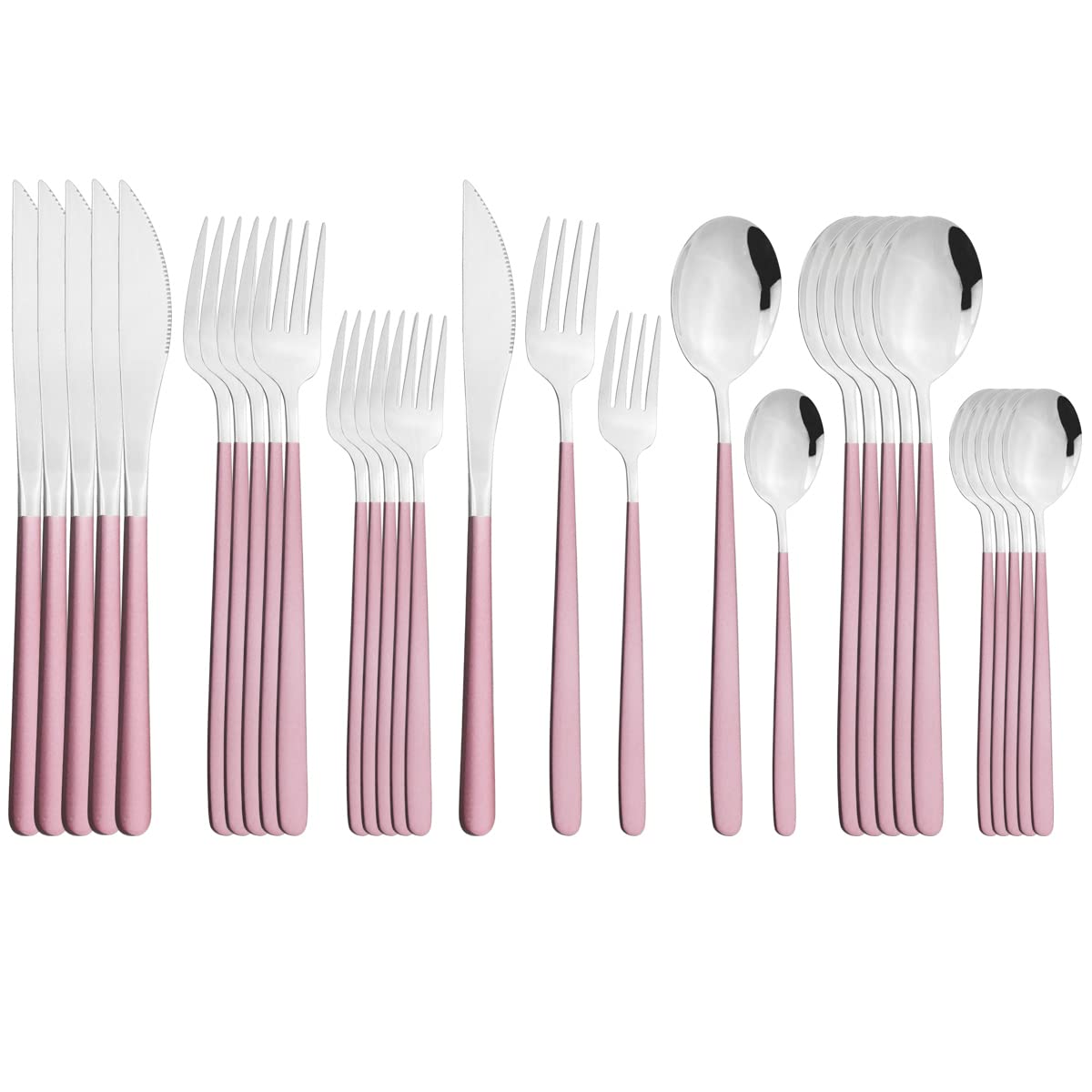 Premium 30-Piece 18/10 Stainless Steel Silverware Flatware Set - Knife, Fork & Spoon Cutlery for 6 - Elegant Pink Silver Dinnerware for Home, Kitchen & Formal Dining | Perfect for Everyday Meals, Dinner Parties & Wedding Gifts
