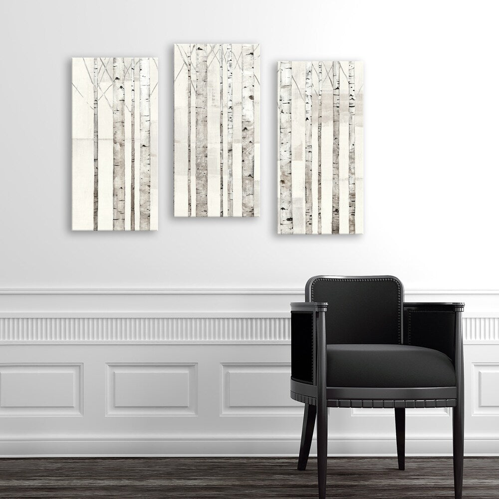 Set of 3 Hand-Painted Birch Trees Canvas Wall Art - 36W x 24H x 1.25D Multi-Color Abstract Nature Paintings for Living Room, Bedroom & Office Decor