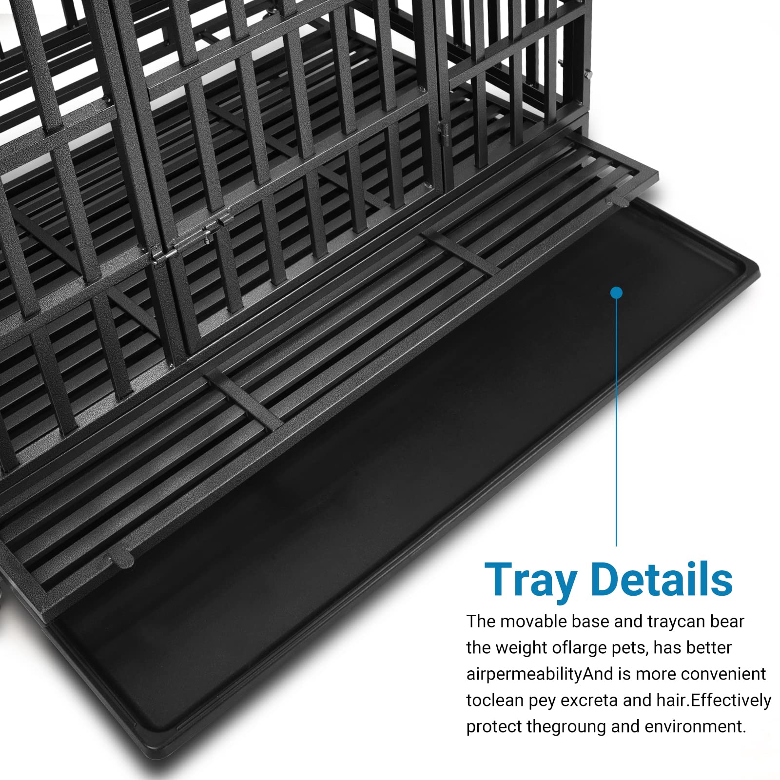 48 Inch Heavy Duty Dog Crate Kennel with Wheels - Indestructible XL XXL Extra Large Dog Cage for High Anxiety Dogs, Removable Tray & Dual Lock System (Black, Square) - Perfect for Travel, Training & Home Security