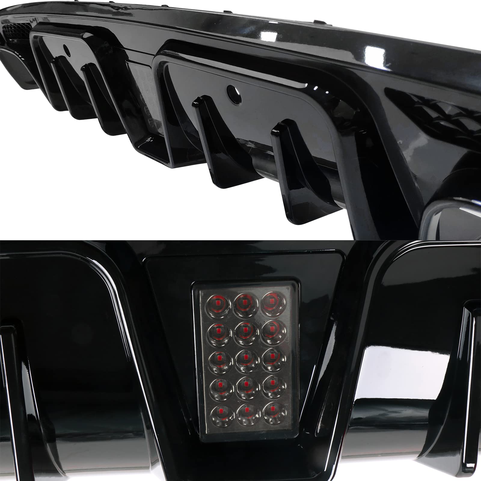 IKON MOTORSPORTS Rear Diffuser with Exhaust Tips for 2015-2021 Mercedes-Benz W205 C-Class C63 & C63S AMG | Gloss Black B-Style Rear Bumper Valance with LED Light | Perfect for Car Enthusiasts & Performance Upgrades