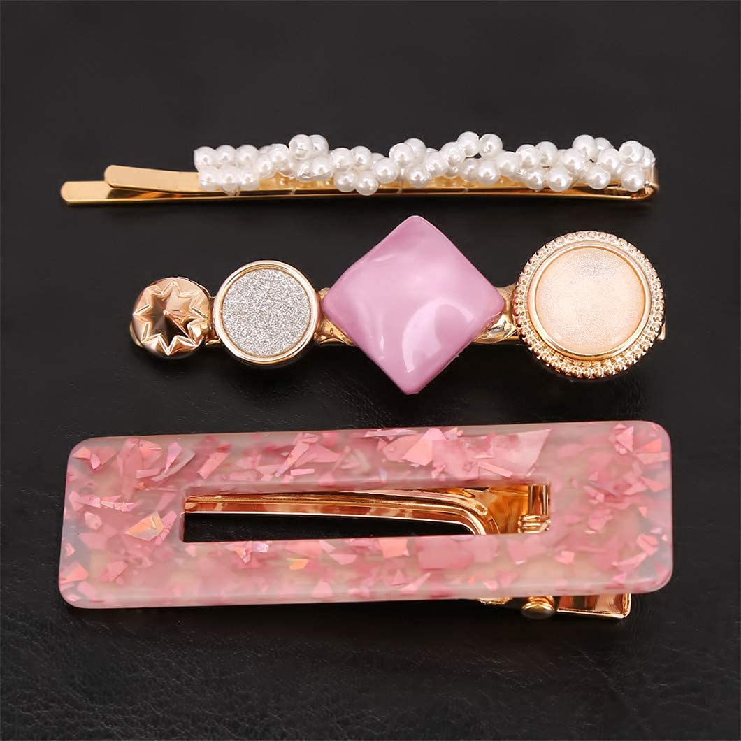 NGEL Acrylic Hair Clips for Women - Pearl & Metal Hair Pins Set, Fashion Hair Accessories for Girls (Pink) - Perfect for Parties, Weddings & Everyday Styling