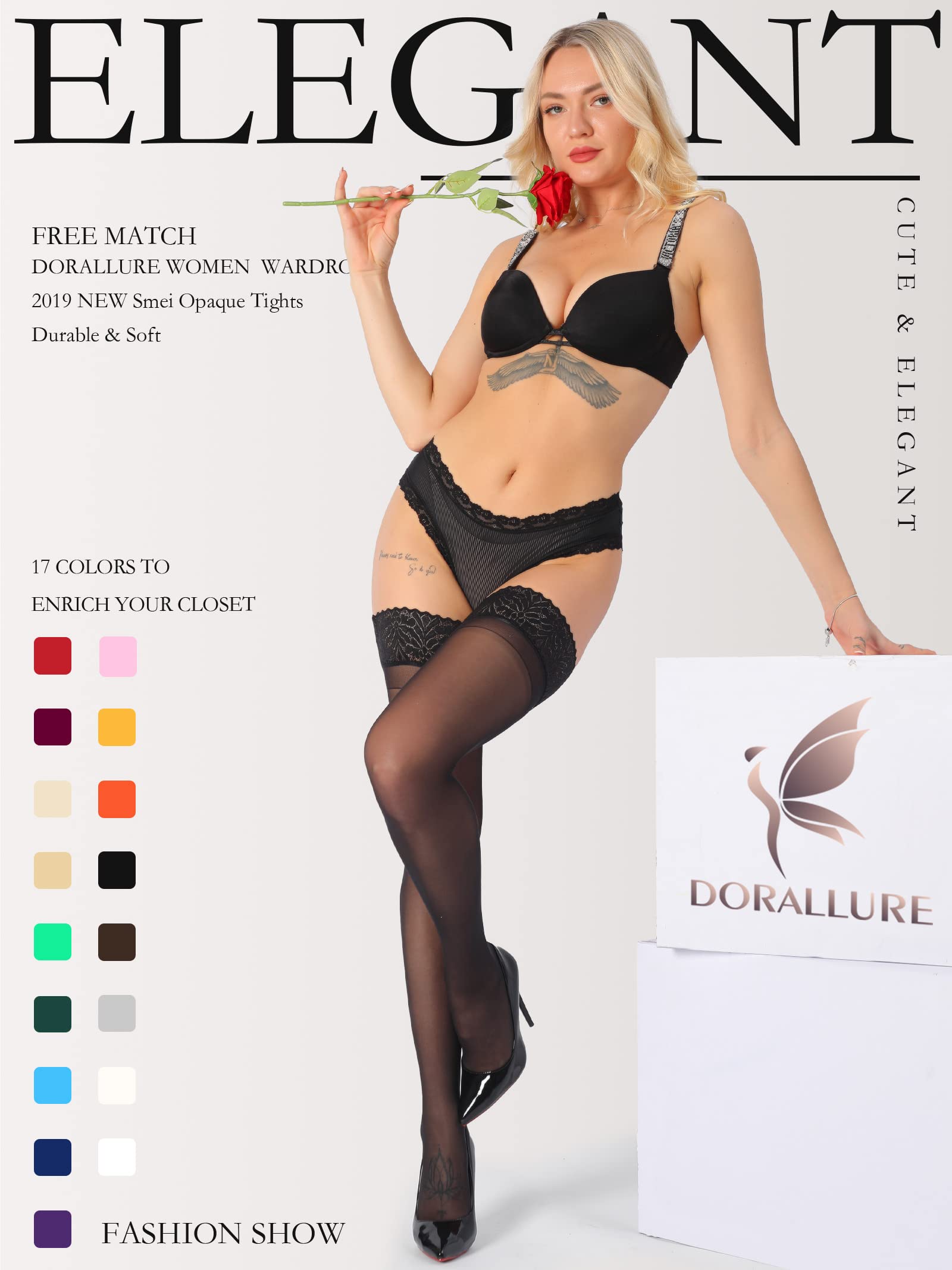 DORALLURE Women's Thigh High Stockings - Silicone Lace Top Stay-Up Silky Semi-Sheer Pantyhose with Nylon Hold-Up Technology | Perfect for Office, Date Night & Special Occasions