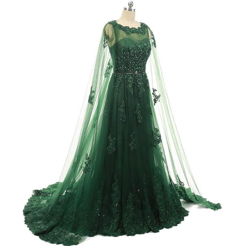 Elegant Women's Beaded Lace Tulle Formal Evening Gown with Detachable Cape - Perfect for Prom, Wedding, and Black Tie Events