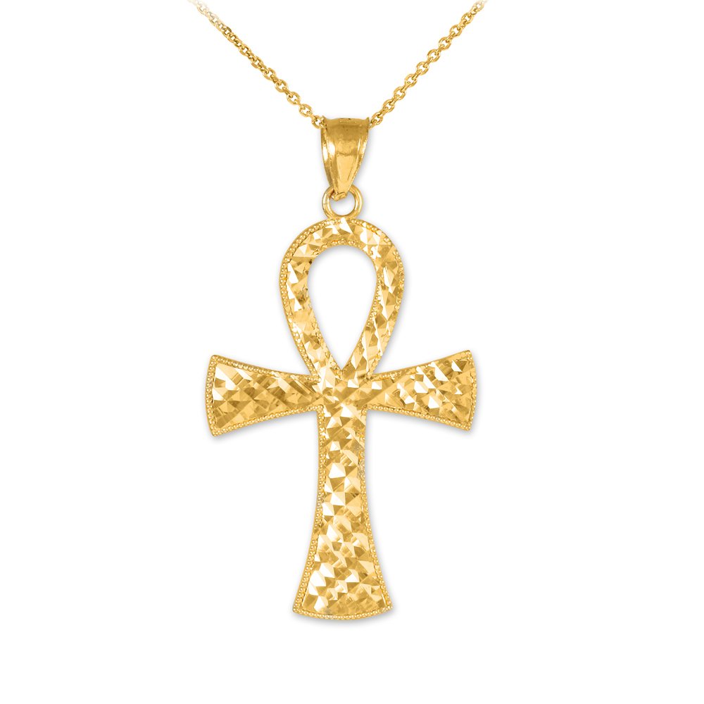 14K Yellow Gold Egyptian Ankh Cross Pendant Necklace - Ancient Symbol of Life & Protection - Perfect for Spiritual Gifts, Boho Jewelry & Everyday Wear