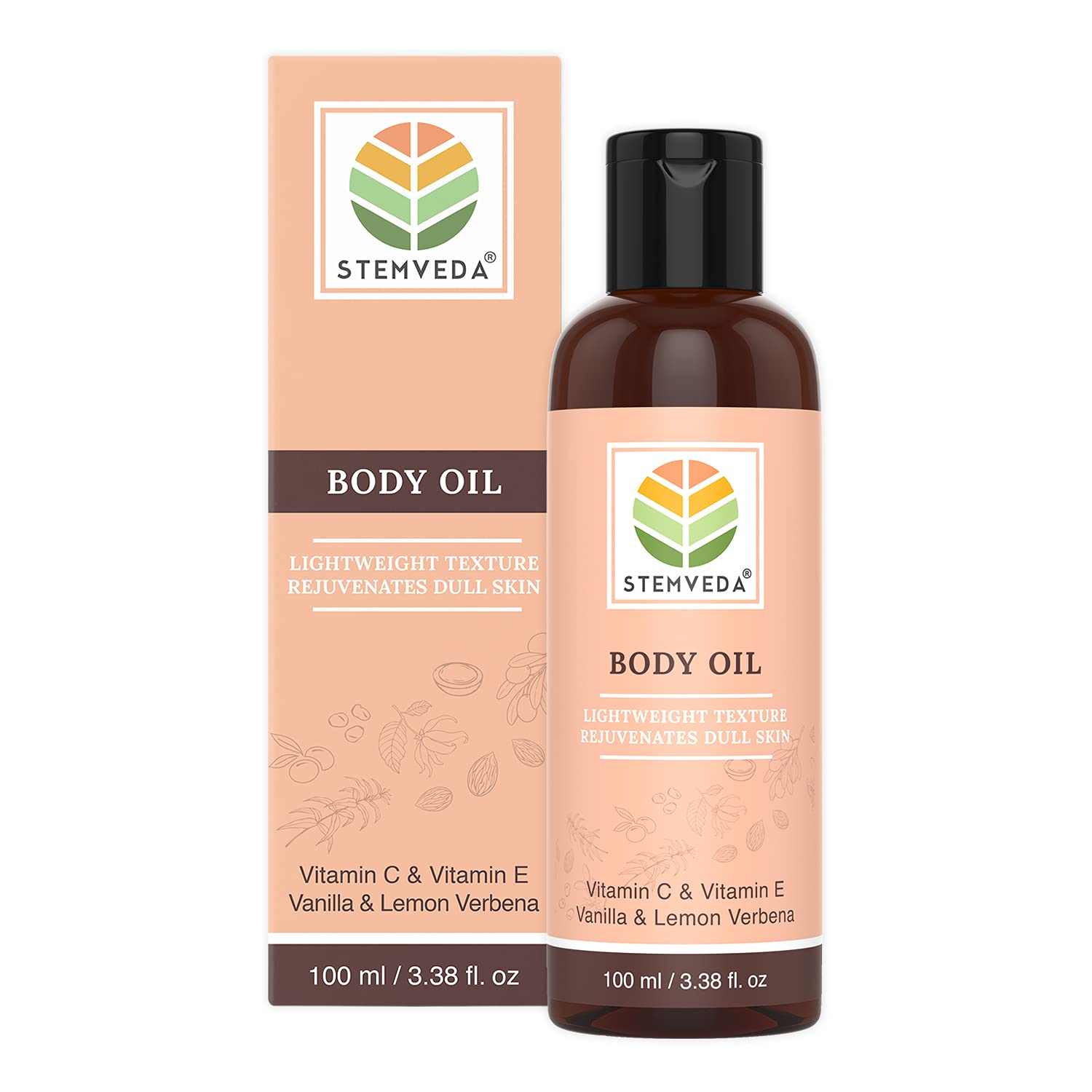 STEMVEDA Nourishing Body Oil for Dry & Dull Skin - Lightweight Moisturizer with Sweet Almond Oil, Olive Oil, Macadamia Oil, Vitamin E & C - Hydrating & Rejuvenating Treatment for All Skin Types (100ml) - Perfect for Daily Skincare Routine, Post-Shower Hydration & Spa-Like Relaxation at Home