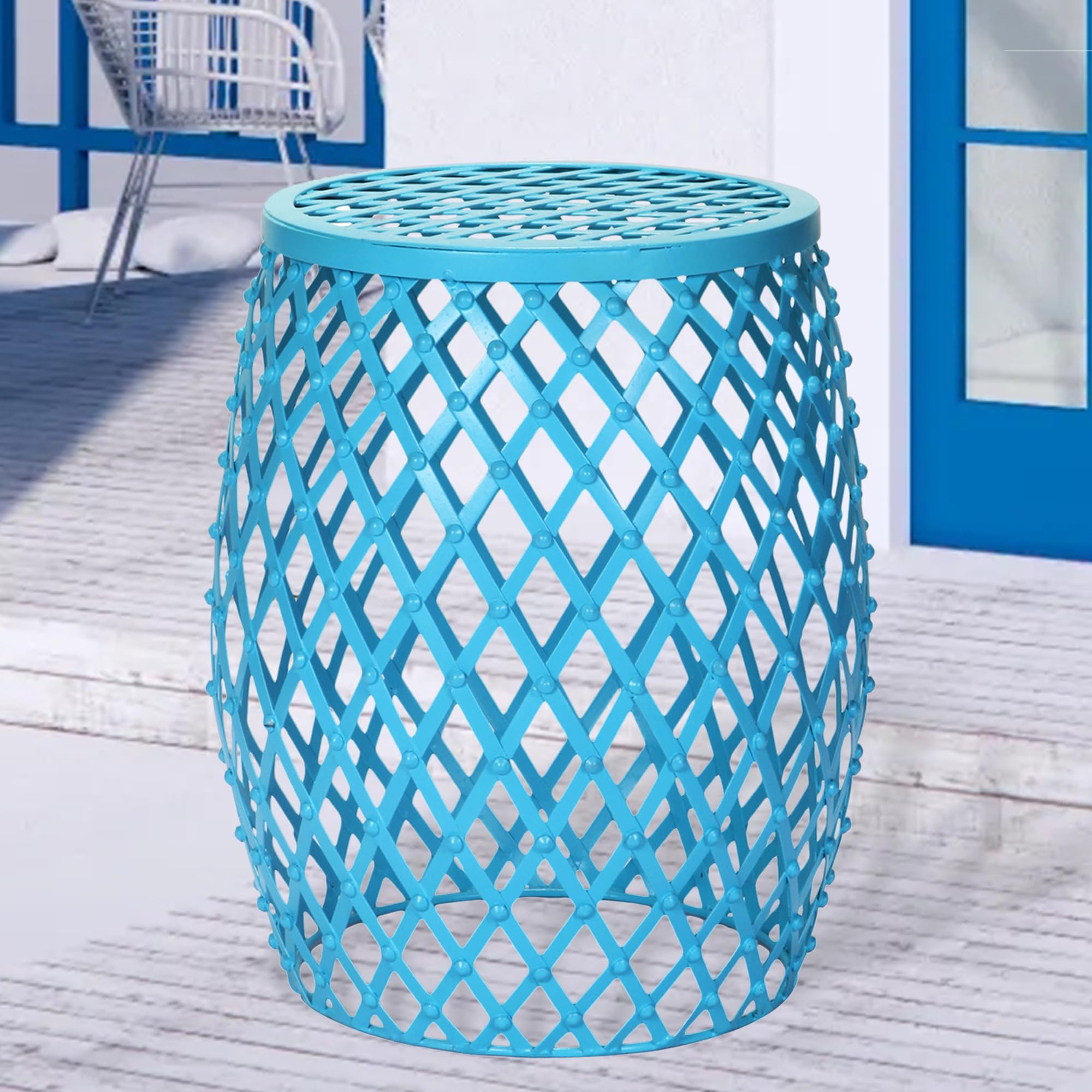 Furnistar Modern 15-inch Light Blue End Table - Accent Table, Side Table or Plant Stand for Living Room, Patio, Bedroom Indoor & Outdoor Use