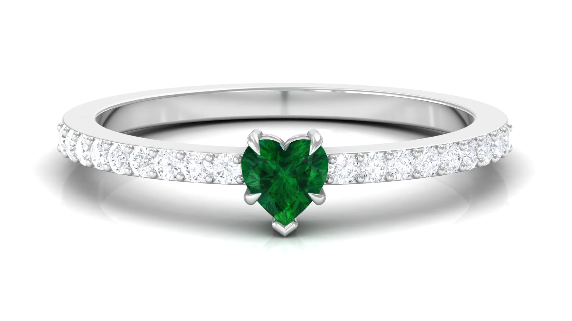 0.75 CT Lab-Created Emerald & Diamond 14K Solid Gold Ring - Heart Shaped Green Emerald Promise Ring for Women, Perfect for Anniversaries, Engagements & Special Occasions