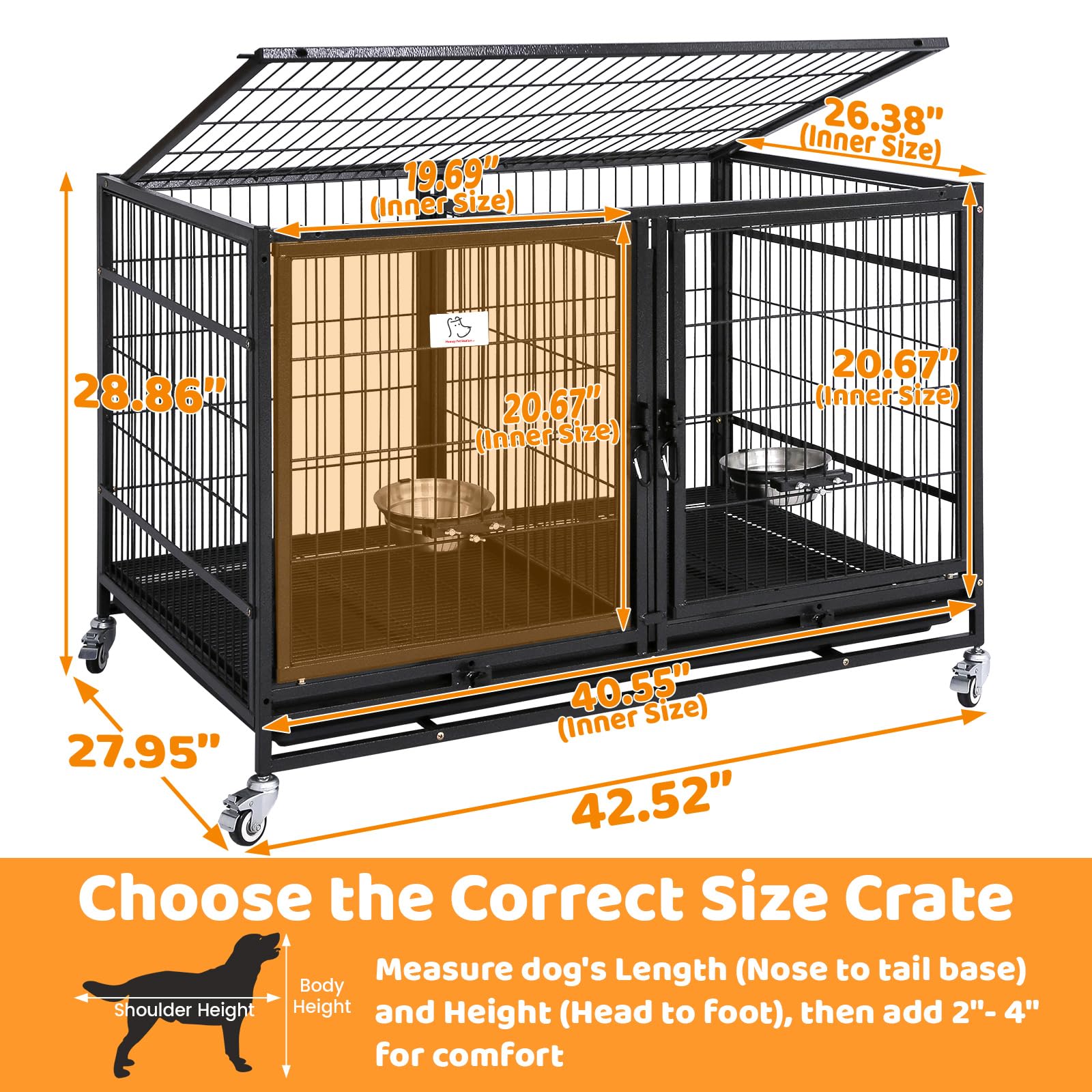 43 Inch Heavy Duty Stackable 3-Tier Dog Crate Kennel with Feeding Doors, Divider & Tray - Durable Pet Cage for Grooming, Training & Travel - Perfect for Large Breed Dogs at Home or Vet Clinics