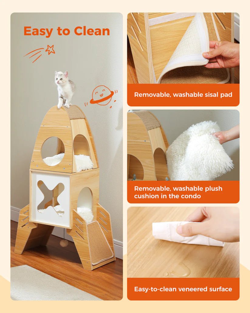 110cm Tall Cat Tree Tower with Scratching Post - Durable Climbing Perch for Indoor Cats, Perfect for Play, Rest & Scratching - Ideal for Small Spaces & Multi-Cat Homes