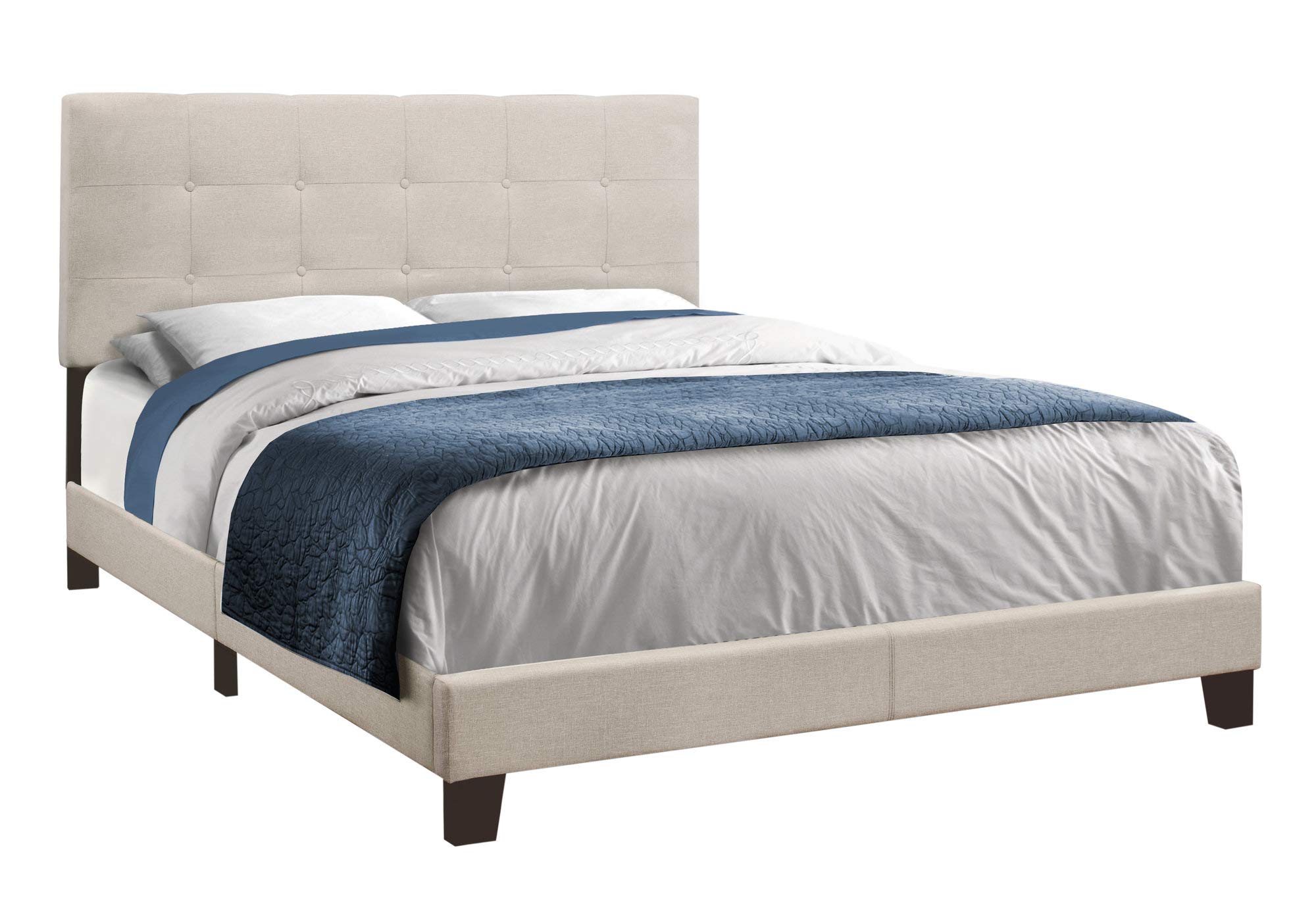 Premium Queen Size Bed Frame - Foam, MDF & Solid Wood Construction with Beige Linen Upholstery | Modern Bedroom Furniture for Master Bedroom, Guest Room & Apartment