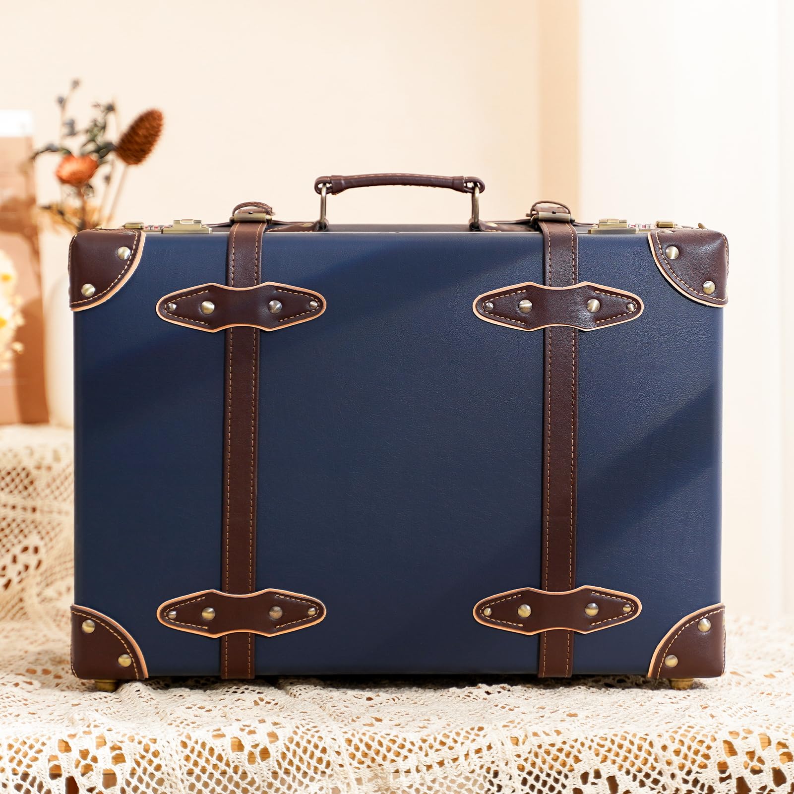 Vintage Leather Carry-on Suitcase - Cute Mini Overnight Trunk with Shoulder Strap for Women | Perfect for Weekend Getaways, Business Trips & Airplane Travel