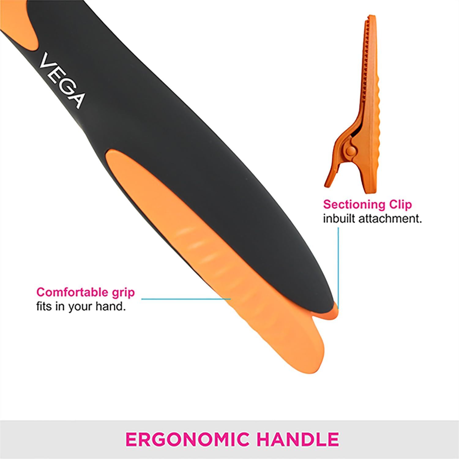 Vega Flat Hair Brush with Sectioning Clip - Best for Smoothing & Detangling Hair (E20-FB) | Ideal for Styling, Blowouts & Salon-Quality Results at Home | Men & Women