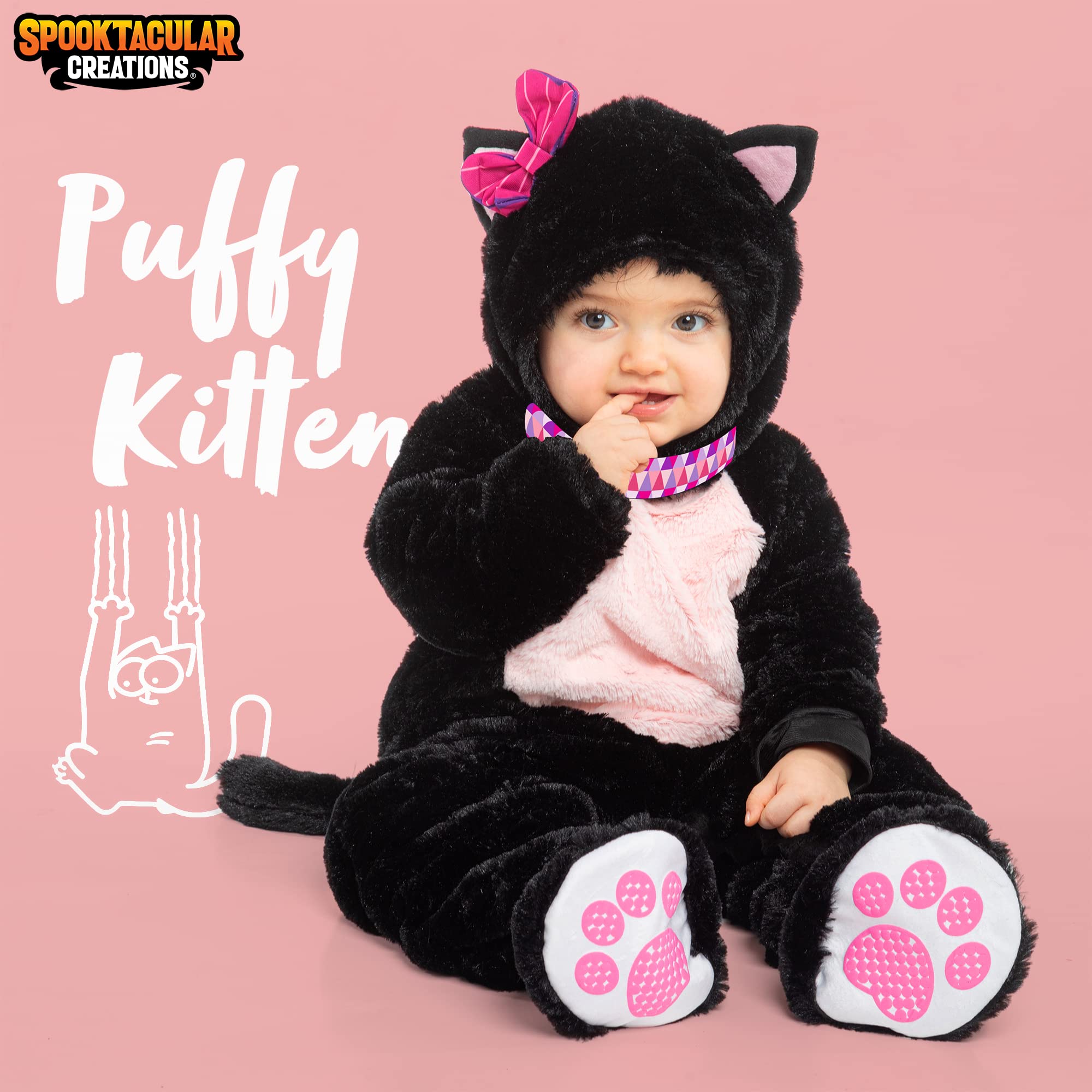Spooktacular Creations Halloween Baby Girl Black Kitten Costume - Adorable Infant & Kids Halloween Dress Up Outfit for Animal-Themed Parties, Trick-or-Treating & Photo Shoots