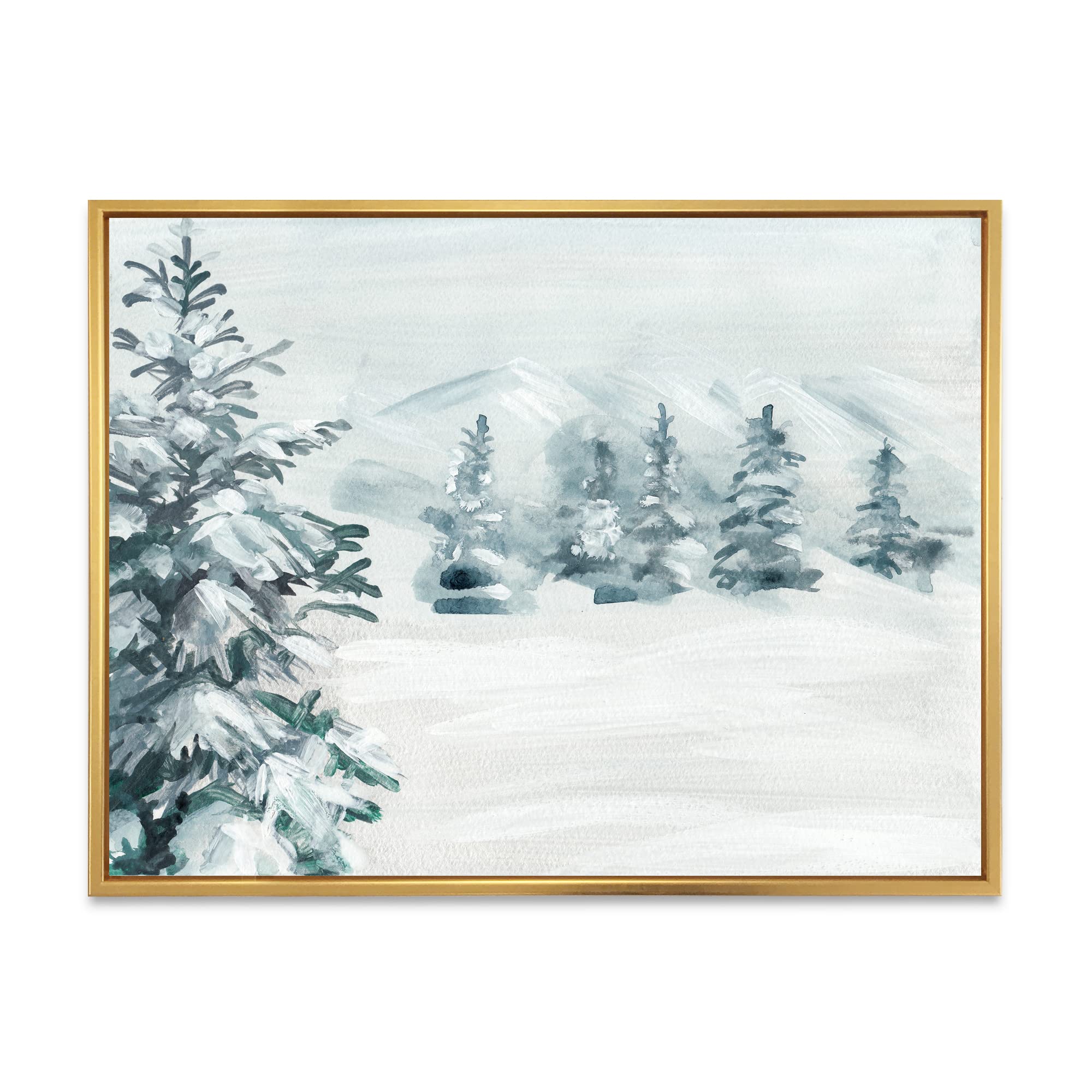 Snowy Pine Trees Framed Canvas Wall Art - Winter Landscape Print for Home & Office Decor - Perfect for Living Room, Bedroom, or Holiday Decoration