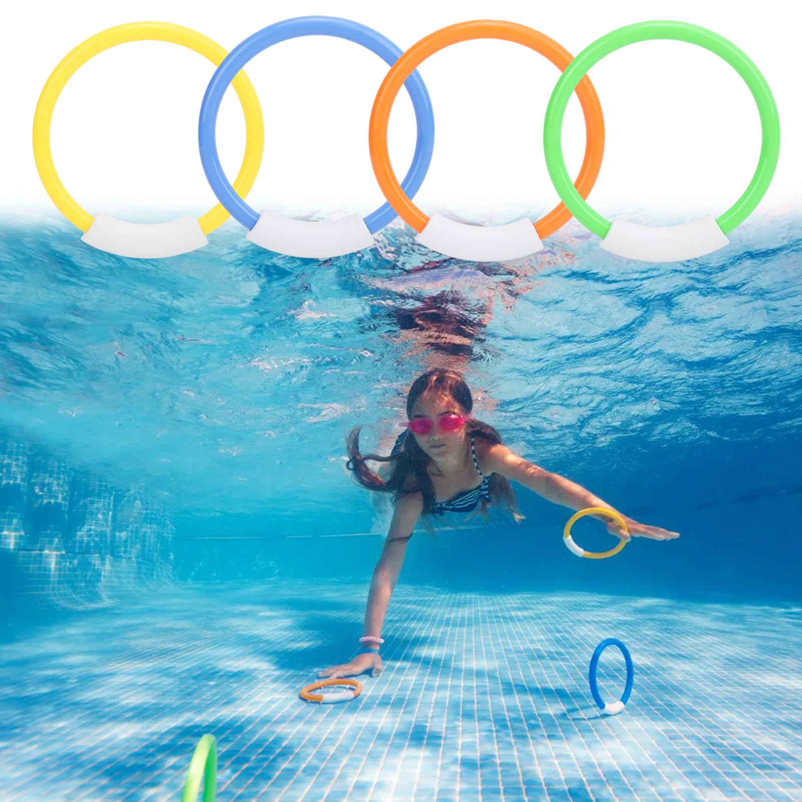 4pcs Colorful Pool Dive Rings - Underwater Swimming Toys for Kids & Adults - Fun Water Diving Game Set for Pool Parties, Speed Training & Agility Practice - Perfect for Summer Pool Games & Swimming Lessons
