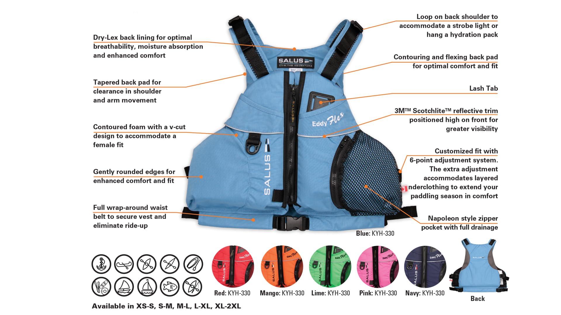 Salus Eddy PFD Life Jacket for Women - Pink, Size M-L - Comfortable & Safe for Kayaking, Boating & Water Sports