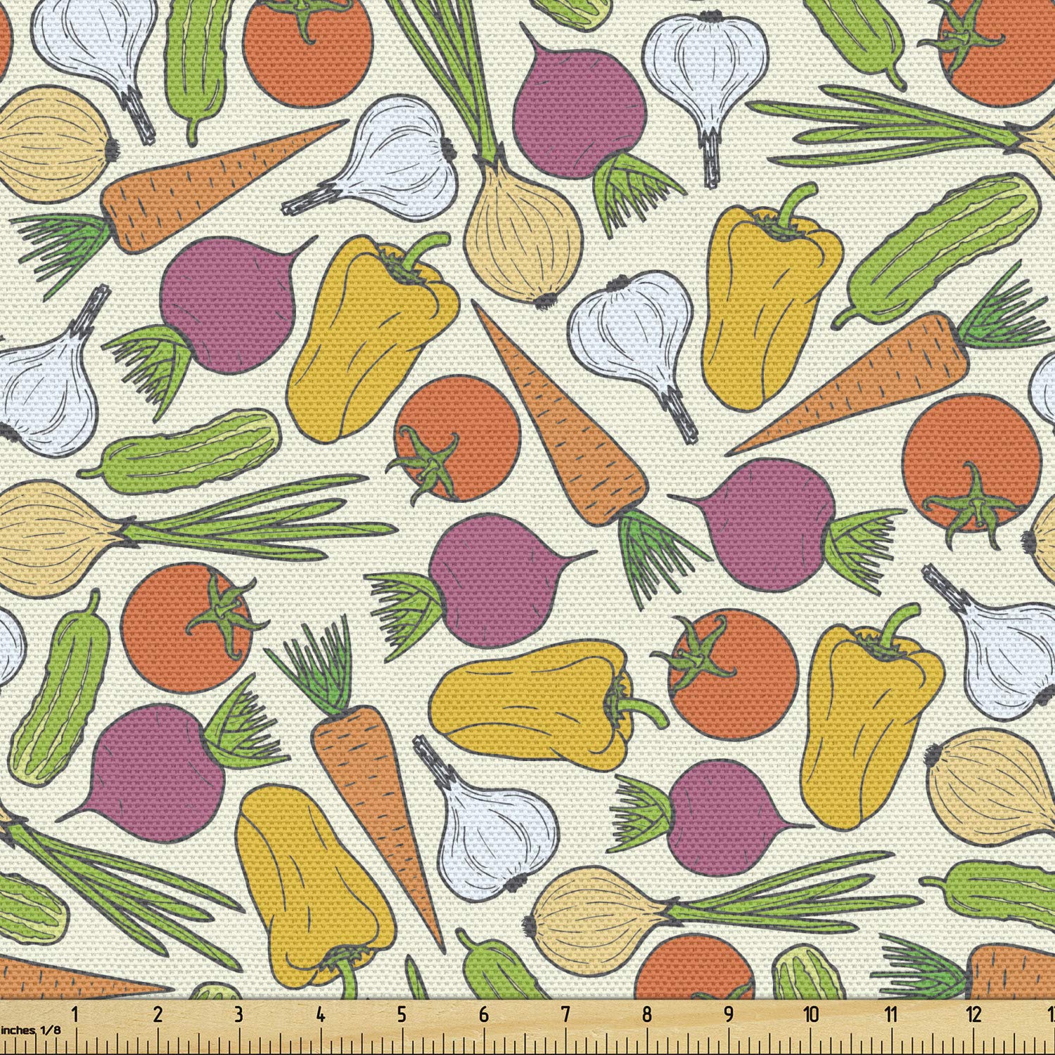 Ambesonne Vegetable Fabric by The Yard - Organic Farming & Vegan Life Design with Carrots, Broccoli, Tomatoes, Onions & Garlic - 10 Yards Multicolor Decorative Fabric for Upholstery, DIY Projects, Home Decor, Table Runners & Crafting