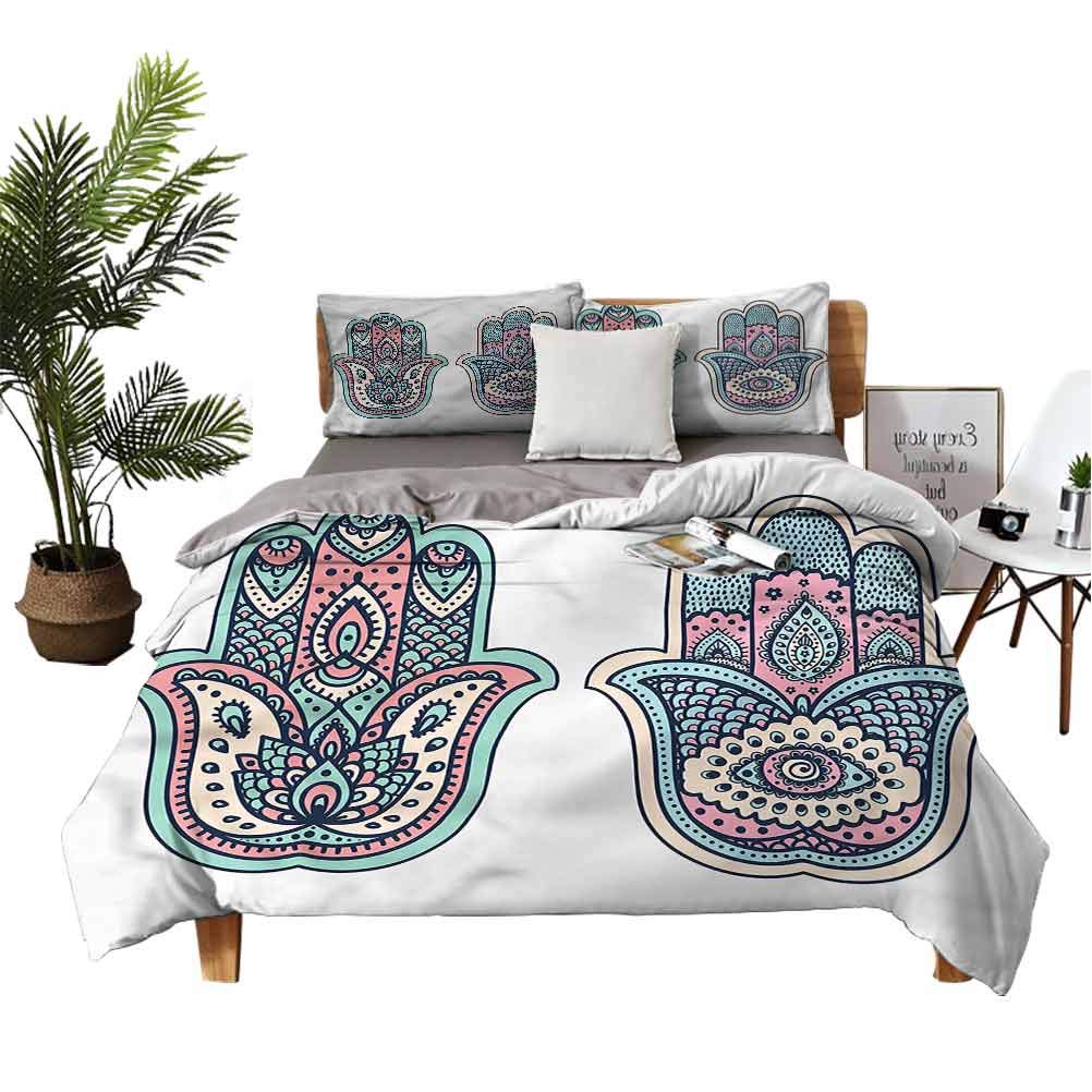 Hamsa Comforter Cover Set 3-Piece Boho Evil Eye Lotus Print California King Size Bedding - Soft & Stylish for Bohemian, Spiritual, and Modern Home Decor