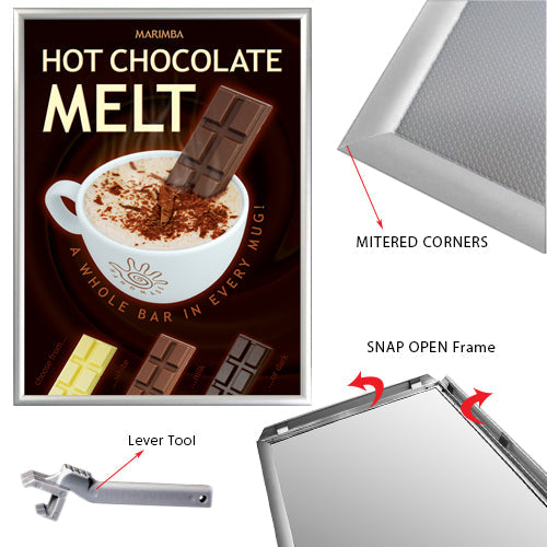30x40 Euro Security Snap Frame Poster Sign Holder - Silver Metal Finish with Frame Lever Tool | Ideal for Retail Displays, Restaurants, and Office Signage