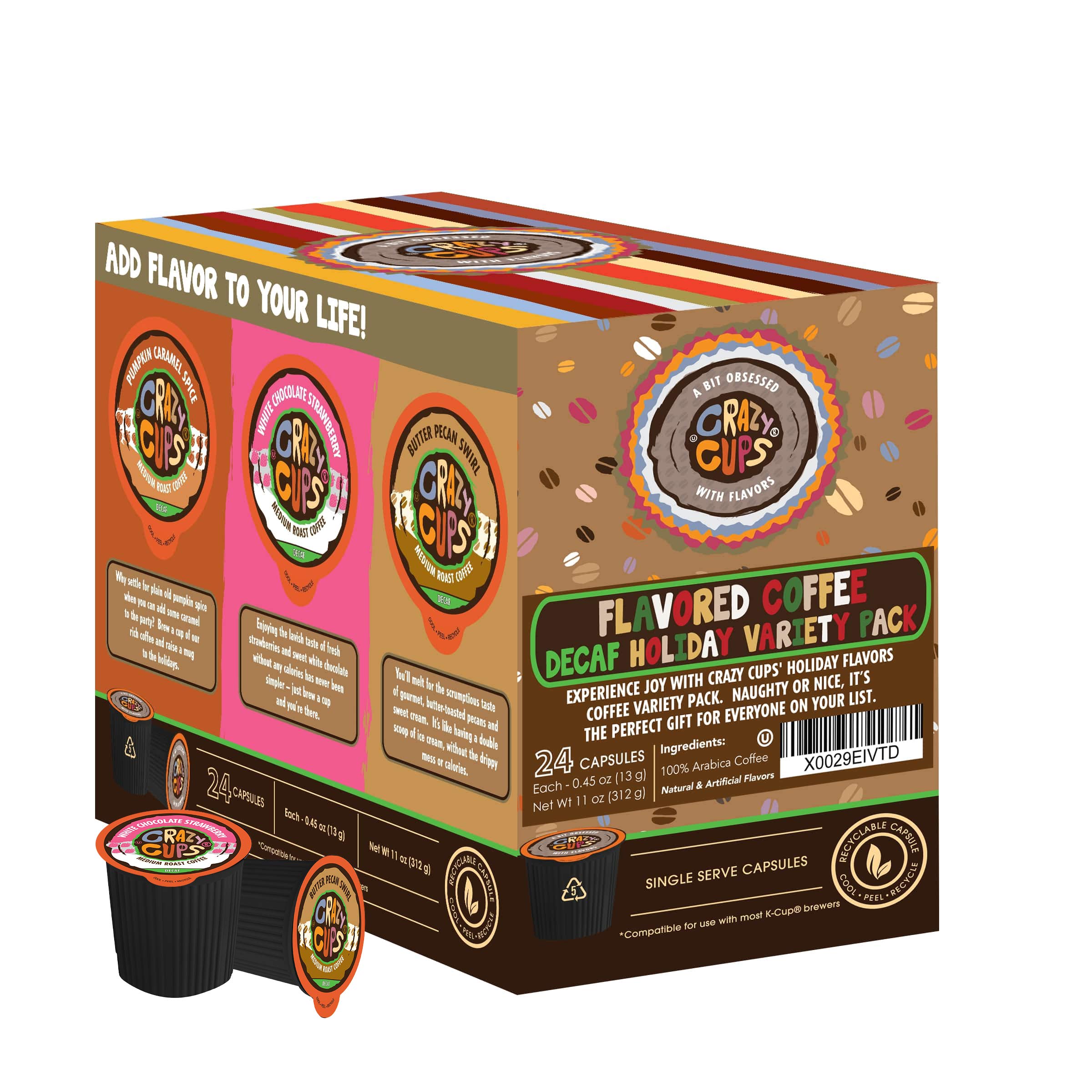 **Decaf Flavored Coffee Variety Pack for Keurig K-Cups – 24 Recyclable Pods, Hot or Iced, Perfect for Home & Office Brewing**    (Note: This optimized title improves keyword focus, removes redundancy, and adds a usage scenario while maintaining SEO best practices.)