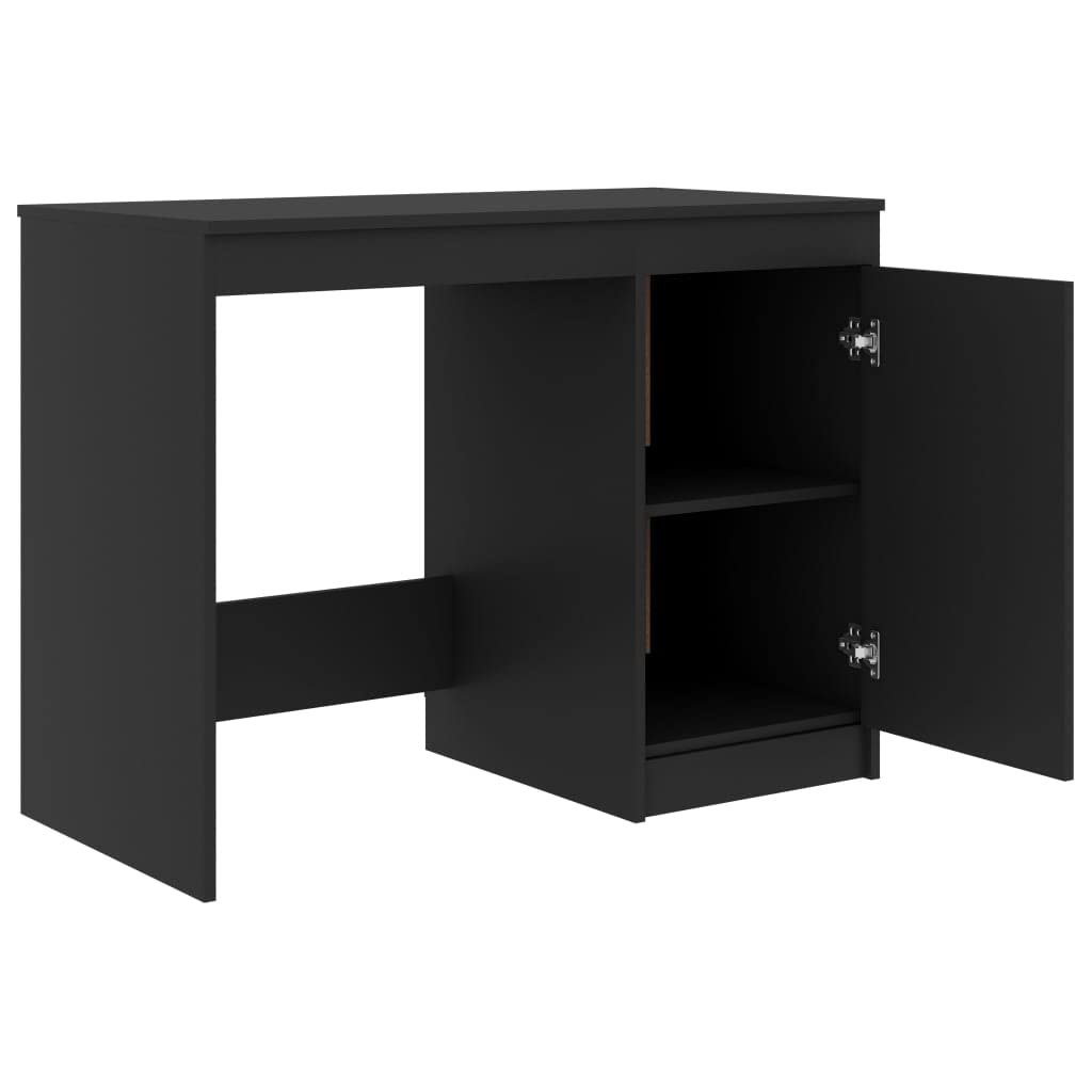 Modern Scandinavian Desk with Cabinet - Compact Gray Engineered Wood for Home Office & Study