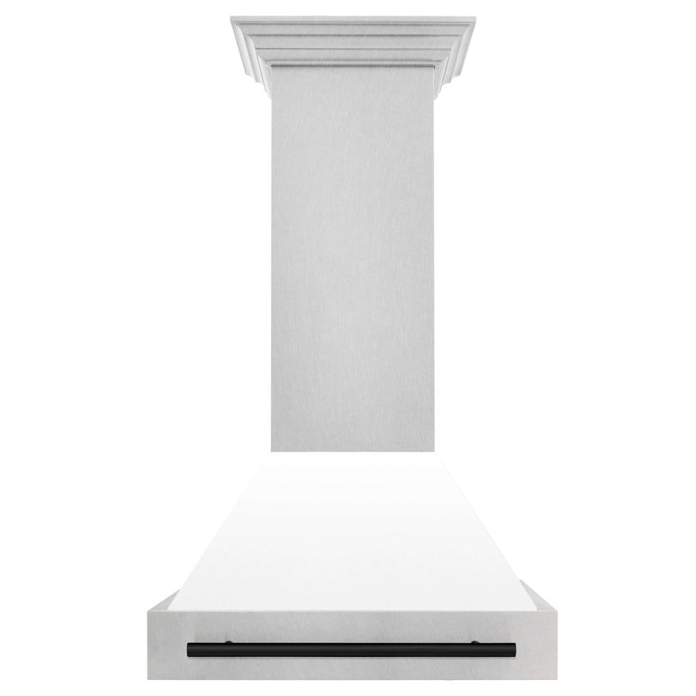 ZLINE Autograph Edition 30 Inch Stainless Steel Wall Mount Range Hood - White Matte Shell with Accent Handle (Model 8654SNZ WM30) | Professional Kitchen Ventilation for Modern Homes