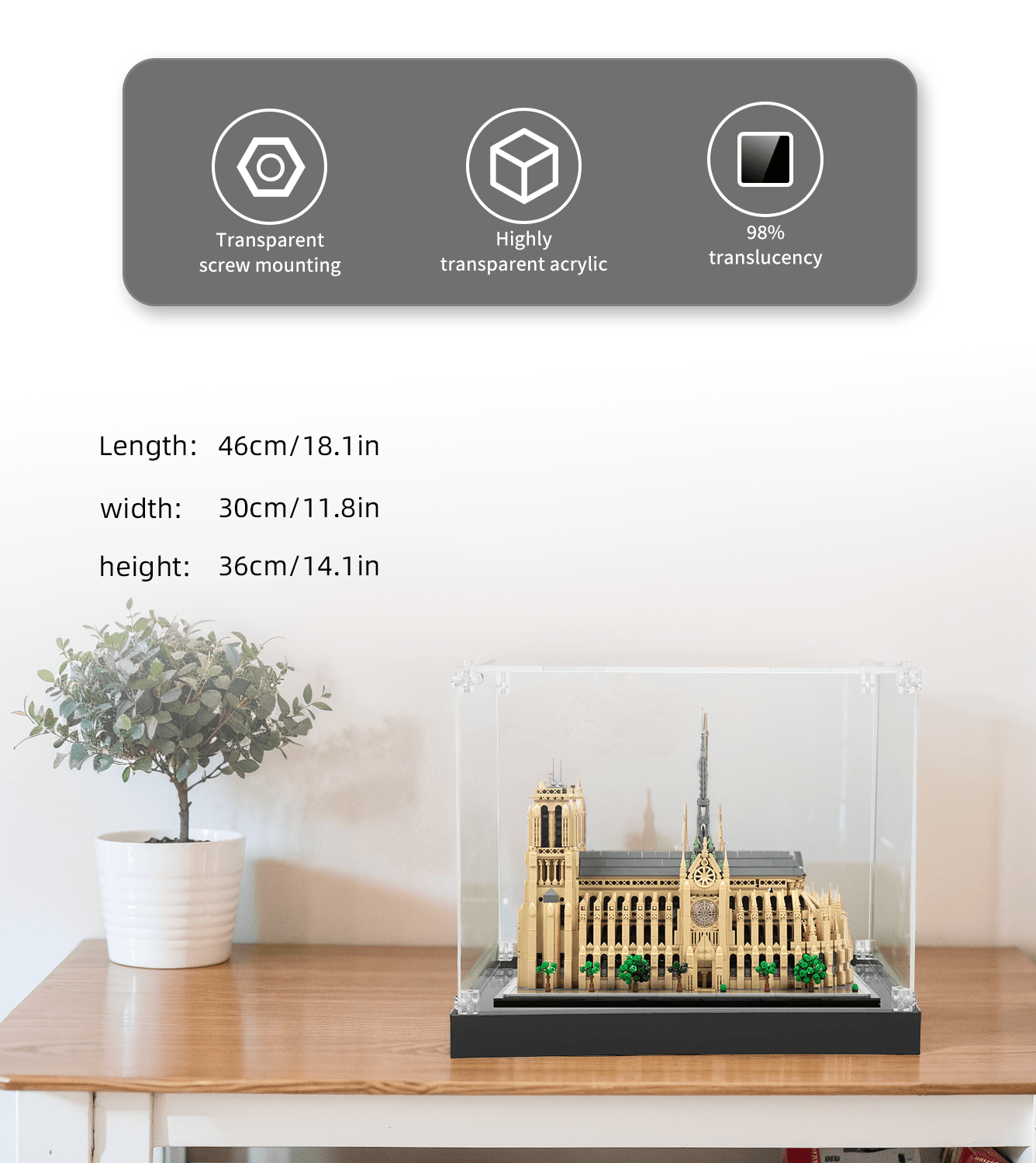 LEGO Architecture Notre Dame de Paris 21061 Display Case - Premium Acrylic Showcase for Collectible Building Sets - Perfect for Home Decor, Office Display & Gift Giving