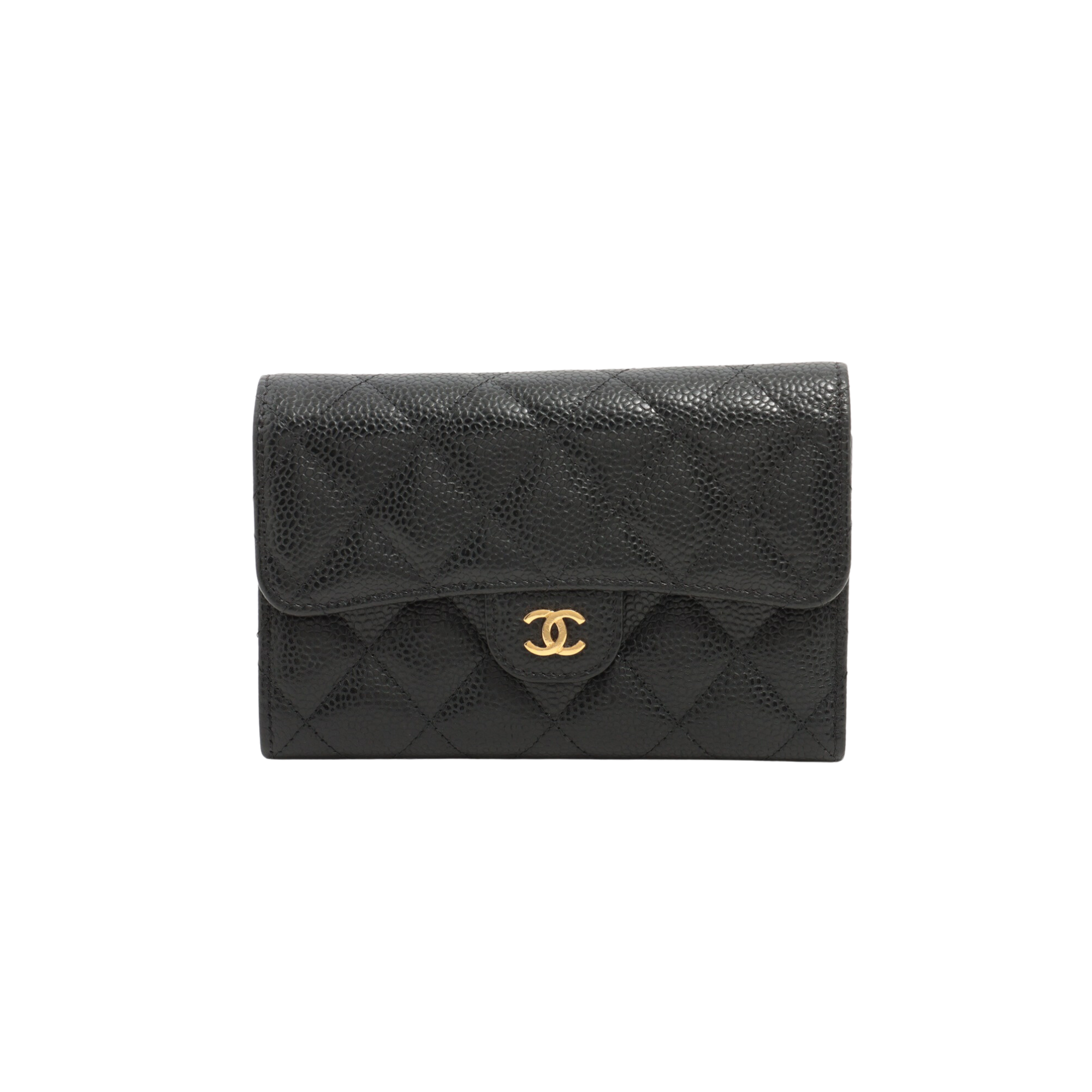 Chanel Black Caviar Leather Compact Wallet for Women | Luxury Small Card Holder | Perfect for Everyday Use & Travel