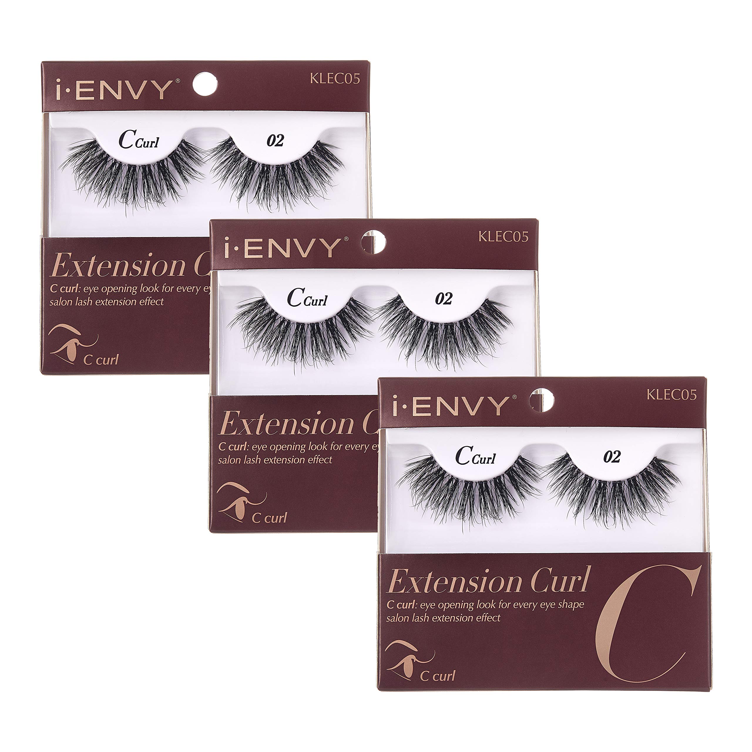 i-Envy 3 Pairs False Eyelashes - C Curl Natural Lashes with Salon Lash Extension Effect for Everyday Wear & Special Occasions