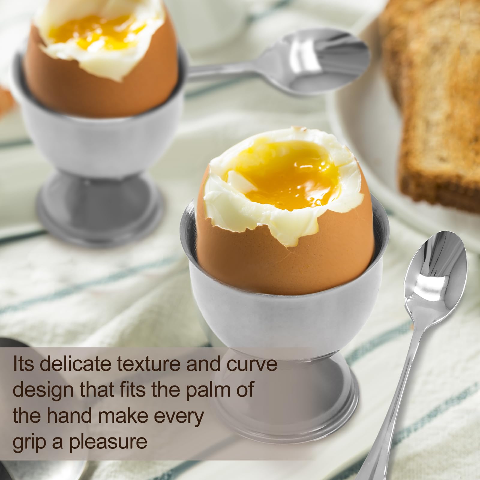 Premium Stainless Steel Egg Cups and Spoons Set of 8 - Elegant Silver Egg Holders with Matching Spoons - Perfect for Soft & Hard Boiled Eggs - Ideal for Breakfast, Brunch, Easter Decor, and Kitchen Dining Accessories