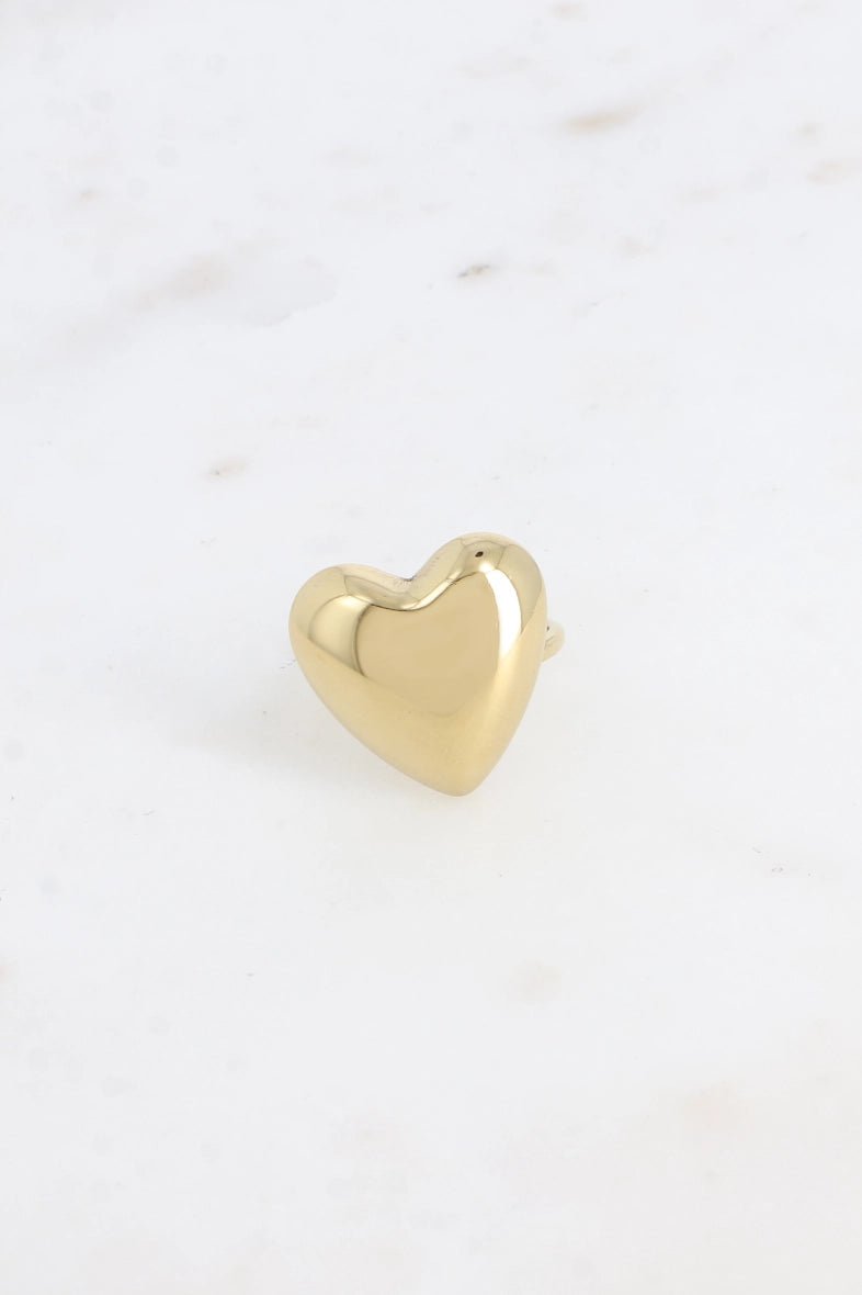 Emily Mirror Effect Gold Heart Stainless Steel Ring - Elegant Jewelry for Women, Perfect for Valentine's Day Gifts, Anniversaries & Romantic Occasions