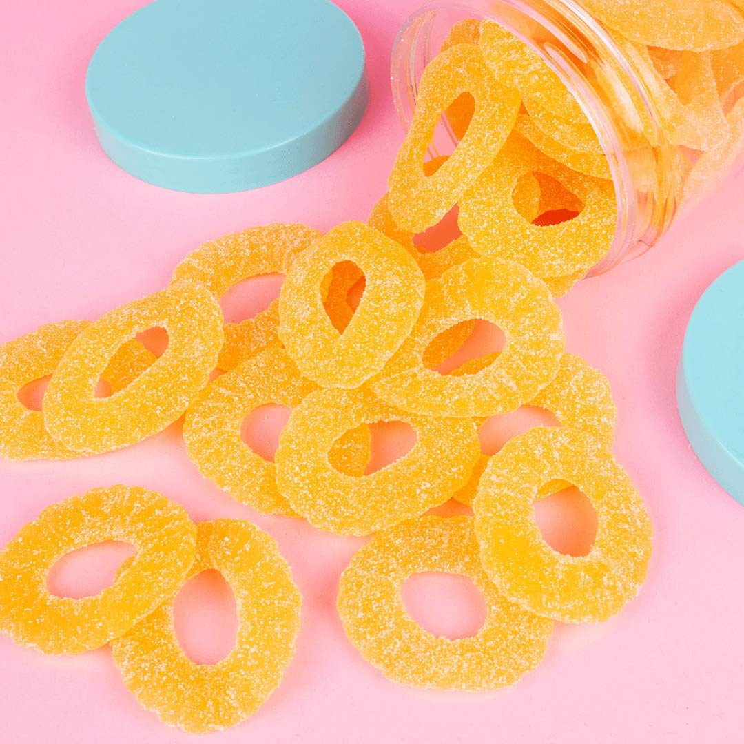 **Candy Club Gourmet Gummy Yellow Pineapple Rings – Gluten-Free, Sweet & Chewy Fruit Snacks – Perfect for Gifts, Parties, Candy Buffets & Movie Nights – 6oz Jar**