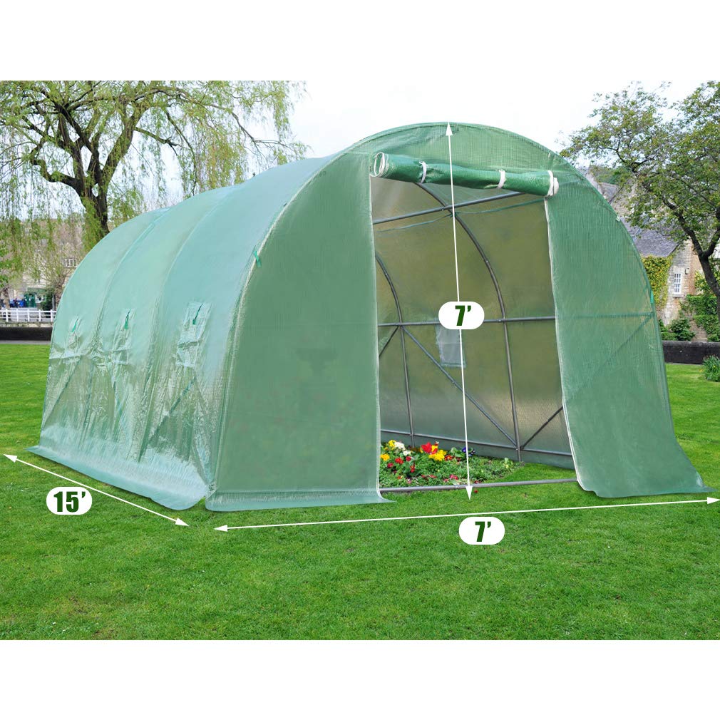 Walk-in Greenhouse Kit with Observation Windows - 15'x7'x7' Outdoor Plant Growing Tent for Vegetables, Flowers & Herbs | Perfect for Backyard Gardening, Patio Plant Protection & Year-Round Cultivation