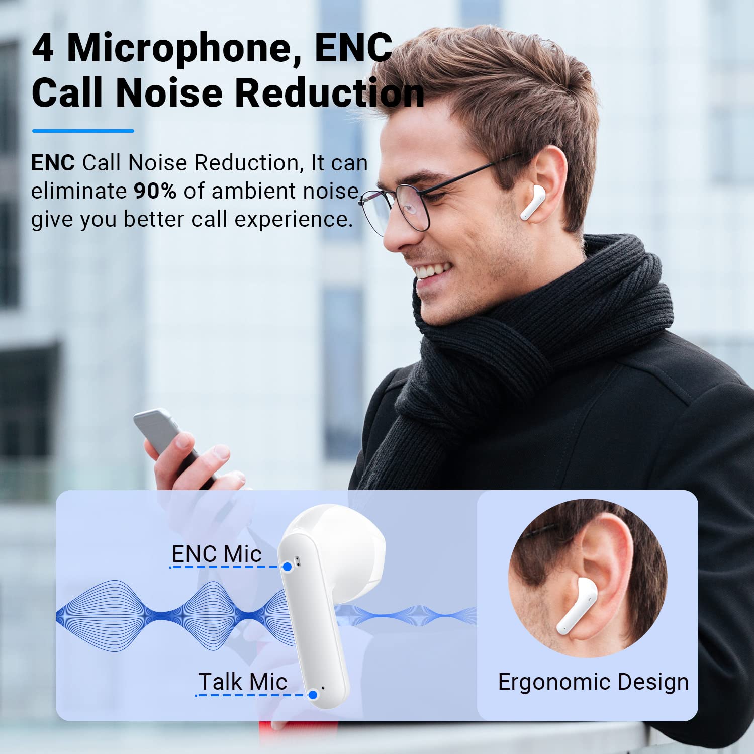 Wireless Earbuds Bluetooth 5.3 with Noise Cancelling - 40H Playtime, IP7 Waterproof for Sports & Travel