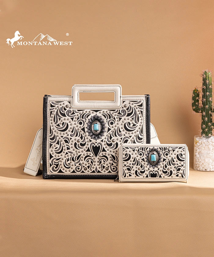 Montana West Embroidered Tote Bag Set - Stylish Cut Out Design for Women, Perfect for Work, Travel and Shopping