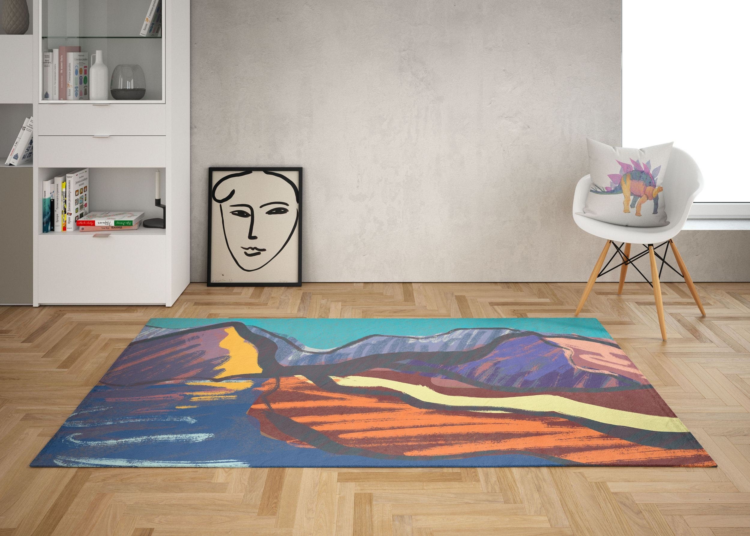 Modern Abstract Red Blue Area Rug - Large Durable Rectangle Decorative Carpet for Living Room, Bedroom, Office | Made in USA Gift for Her