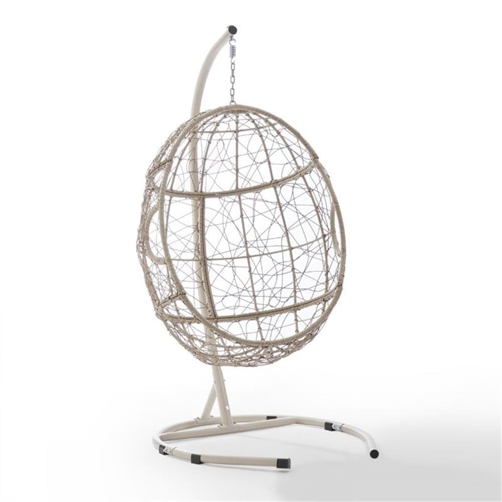 Light Beige Coastal Wicker Rattan Outdoor Hanging Egg Chair - Perfect for Patio, Garden, Poolside & Backyard Relaxation