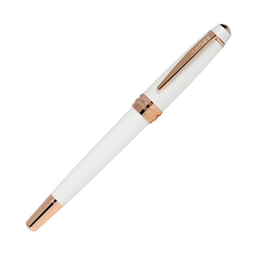 Cross Bailey Rollerball Pen - White Lacquer with Rose Gold Trim - Premium Writing Instrument for Office, School & Gift Giving