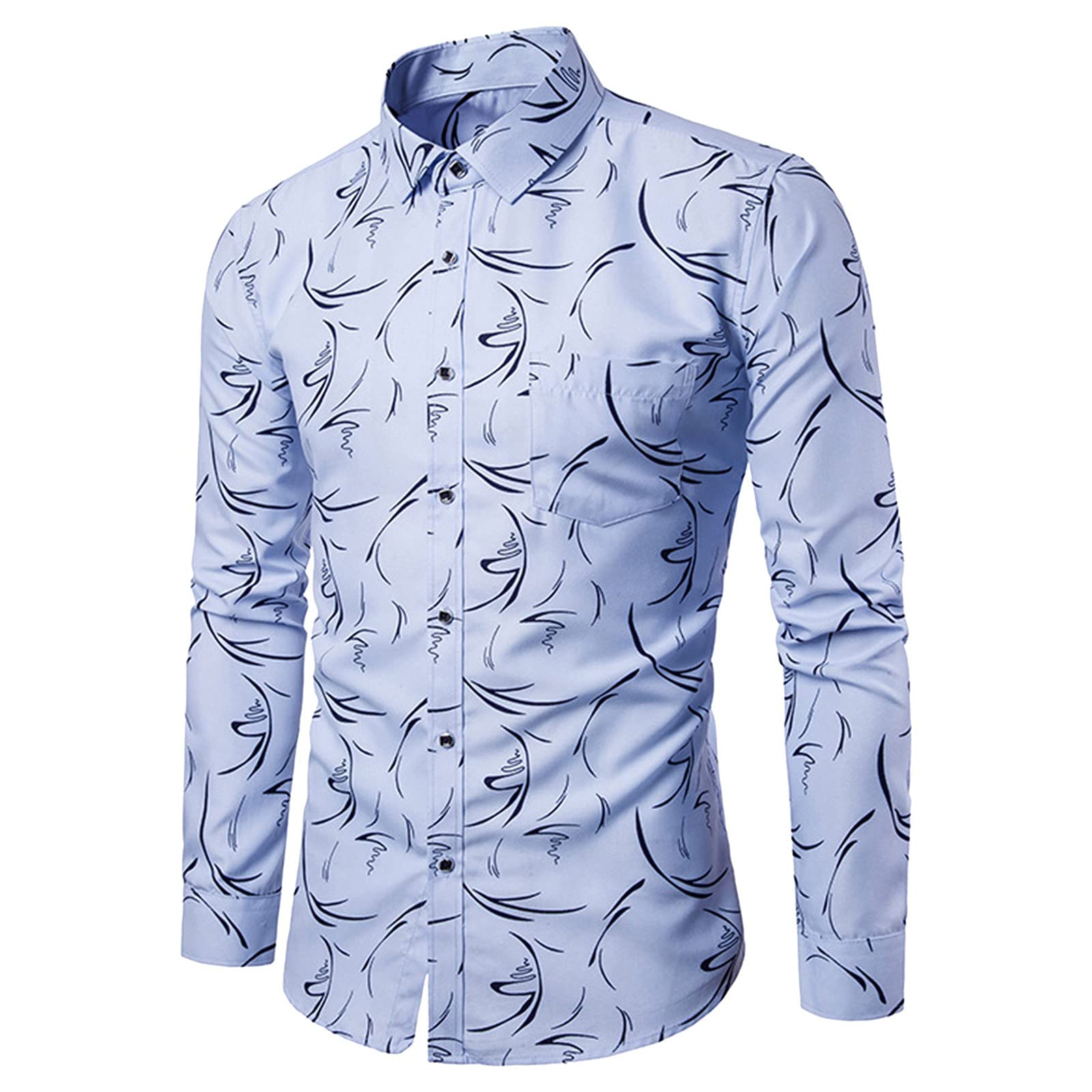 Xiloccer Men's Casual Button Down Dress Shirts - Long Sleeve Printed T-Shirts for Fishing & Outdoor Activities | Comfortable Compression Shirt for Work, Travel & Daily Wear