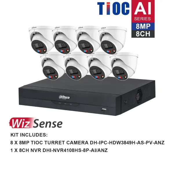 Dahua TIOC 8MP Security Camera System with 8 Channel NVR (DH-K8088TIOC) - 24/7 Home & Business Surveillance for Indoor/Outdoor Protection