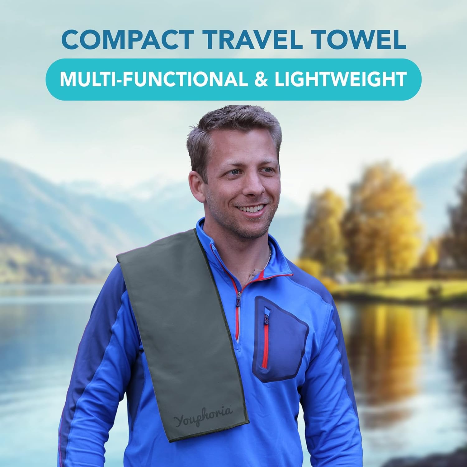 Youphoria Microfiber Travel Towel - Ultra Fast Drying & Lightweight Compact Towel for Camping, Beach, Backpacking, Hiking, Gym & Swimming | Perfect for Travel, Sports & Outdoor Adventures