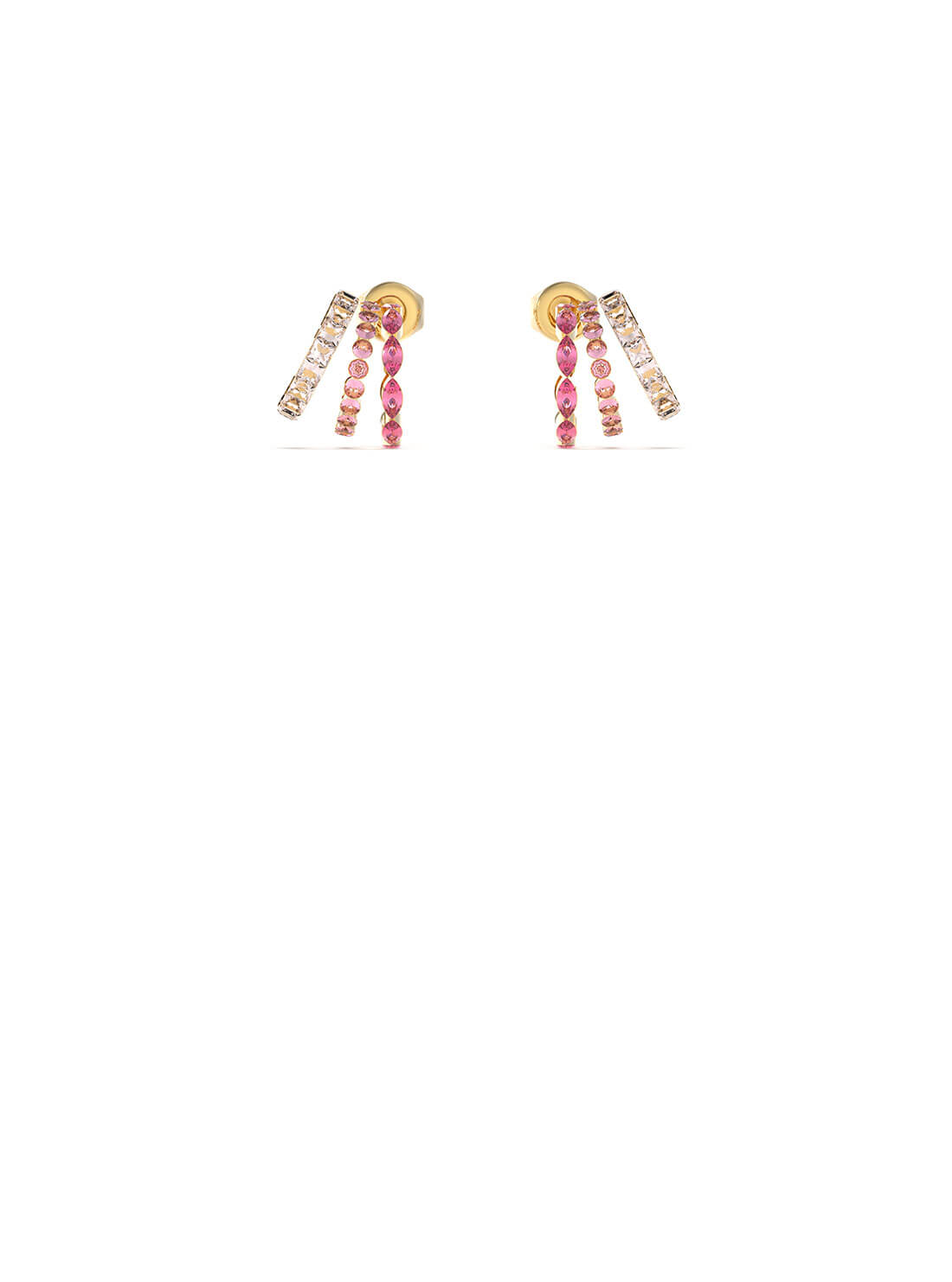 14K Gold Triple Mini Hoop Pink Stud Earrings for Women - Dainty Rose Gold Huggie Earrings for Everyday Wear, Date Night & Gift Giving
