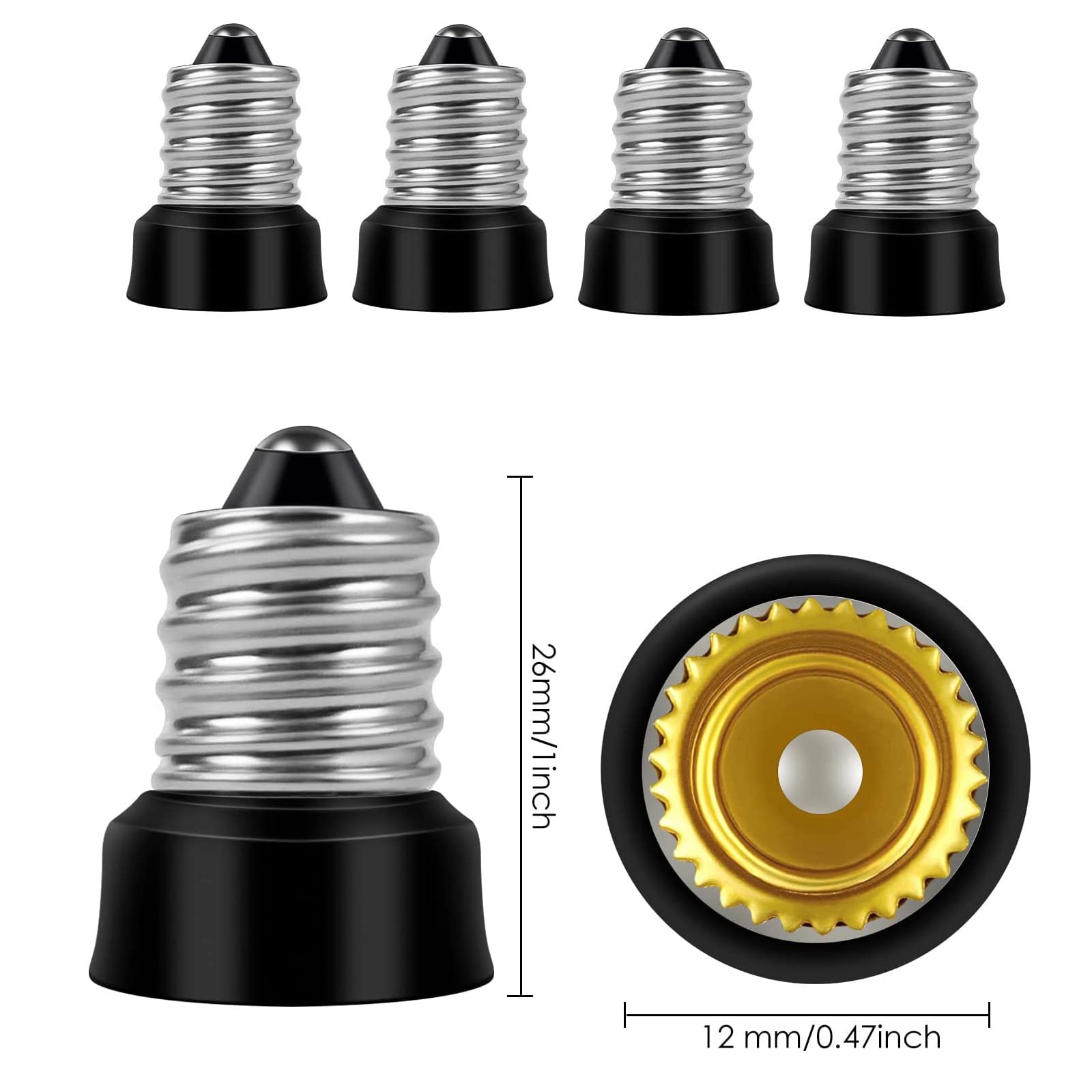 E14 to E12 Light Bulb Adapter Converter - E14 Male to E12 Female Socket for LED Lamps, Chandeliers & Ceiling Lights - Pack of 6 for Home & Commercial Lighting Solutions