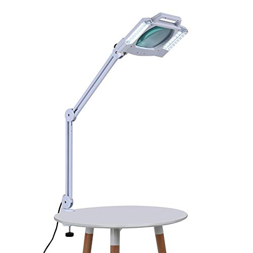 5X Illuminated Magnifying Lamp with Clamp & Swivel - Adjustable LED Desk Light for Reading, Crafting, Tattoo & Medical Use | USB Powered Foldable Magnifier with Bright Lighting for Home & Office Workspace