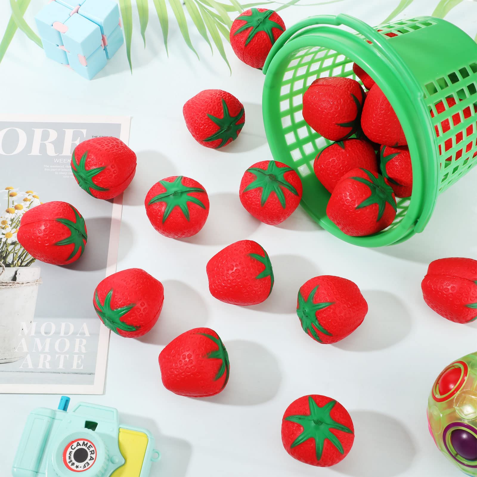 20 Pack Strawberry Stress Relief Toys - Mini Slow Rising Foam Squeeze Balls for Kids & Adults - Kawaii Sensory Fidget Toys for Anxiety, ADHD, Autism - Perfect for Home, School, Office & Travel Stress Relief