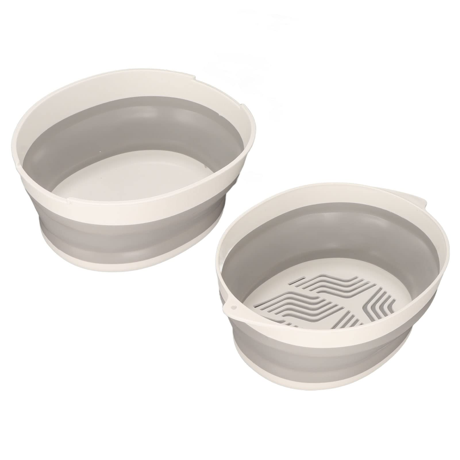 Zerodis Double Layer Collapsible Drain Basket - Foldable Kitchen Colander for Fruits & Vegetables - Portable Storage Basket for Indoor, Outdoor & Travel Use (Gray White, Large) - Perfect for Camping, Picnics & Small Space Kitchens
