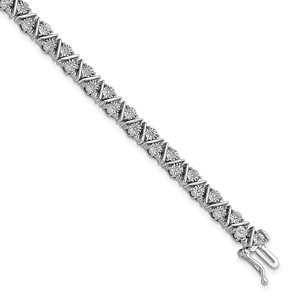 925 Sterling Silver Diamond Triangle Link Bracelet - 7 Inch Dainty Jewelry for Women | Elegant Gift for Her | Perfect for Weddings, Anniversaries & Special Occasions