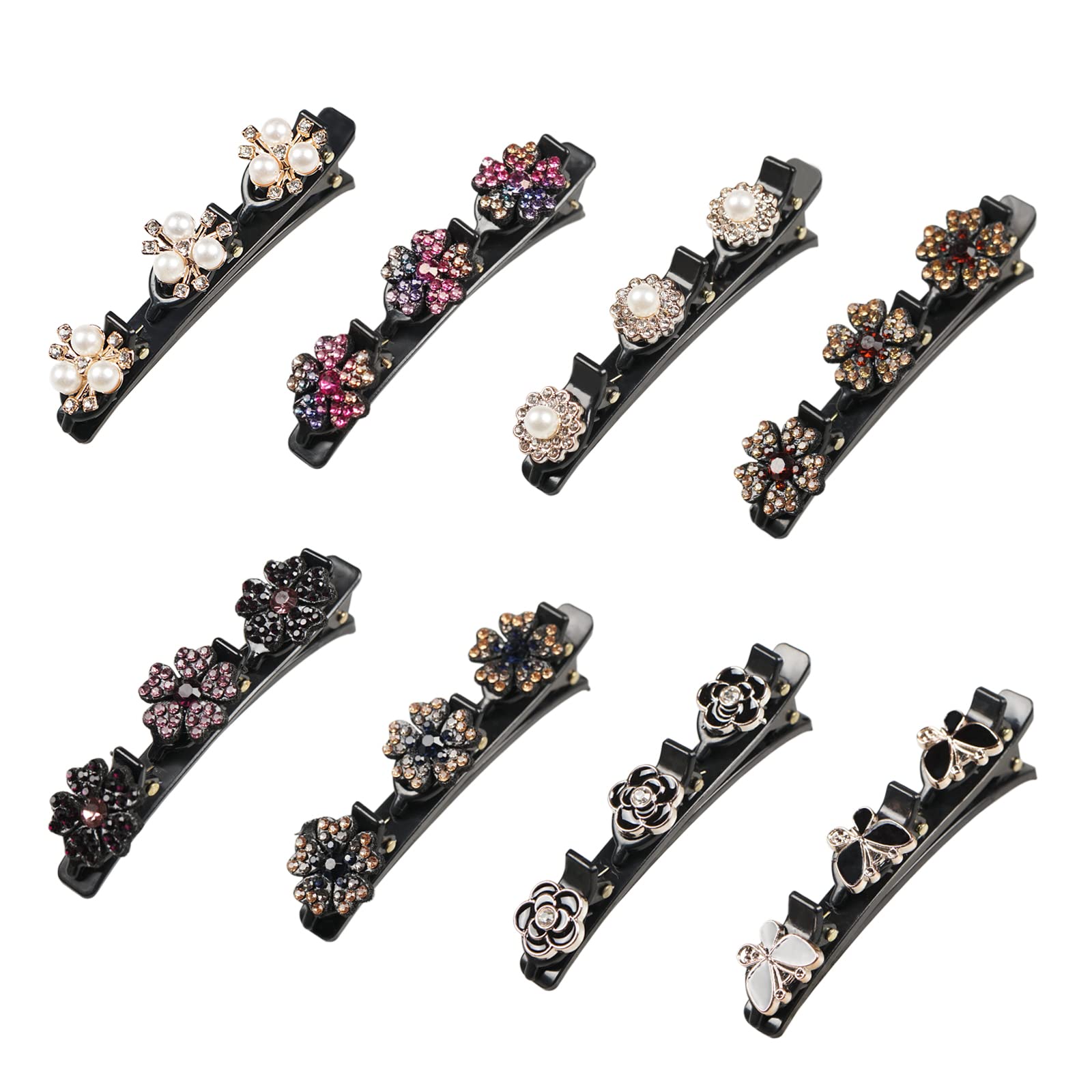 8PCS Women's Fashion Hair Clips Set - Sparkling Crystal Braided Barrettes with Lace & Flower Design, Elegant Tiara Bangs Side Clips for Girls & Women | Perfect for Weddings, Parties, Prom & Daily Styling
