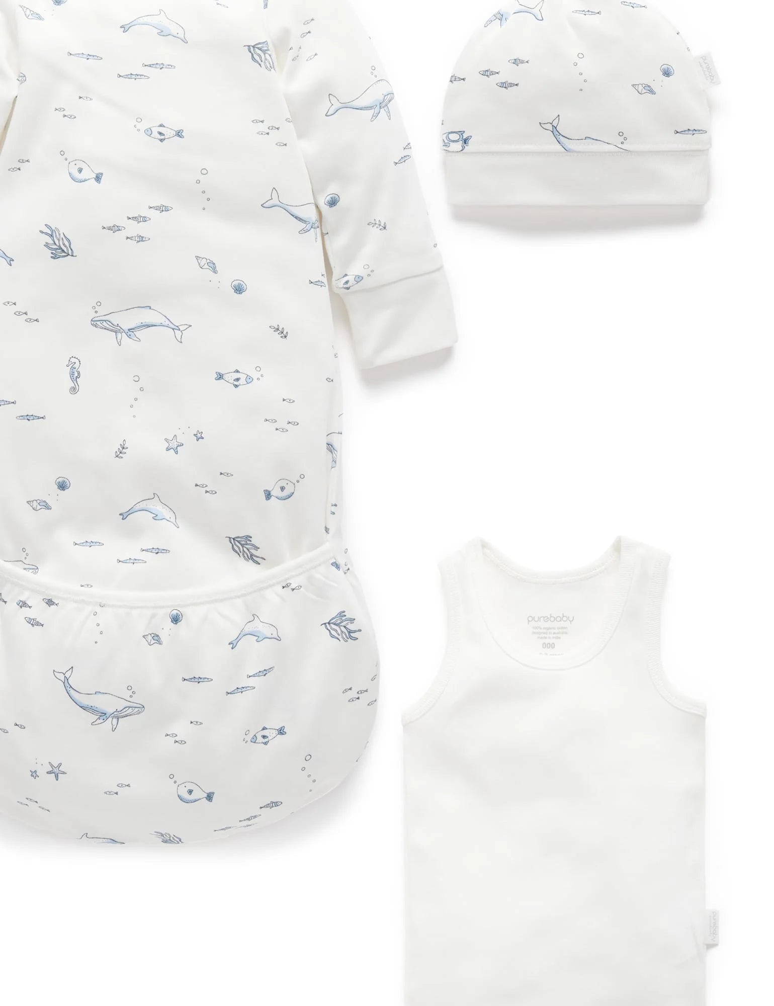 Purebaby Organic Essentials Hospital Bag - Vanilla Nautical Baby Gift Set (Value $120+) | Perfect Newborn Care Package for Expecting Moms & Baby Showers